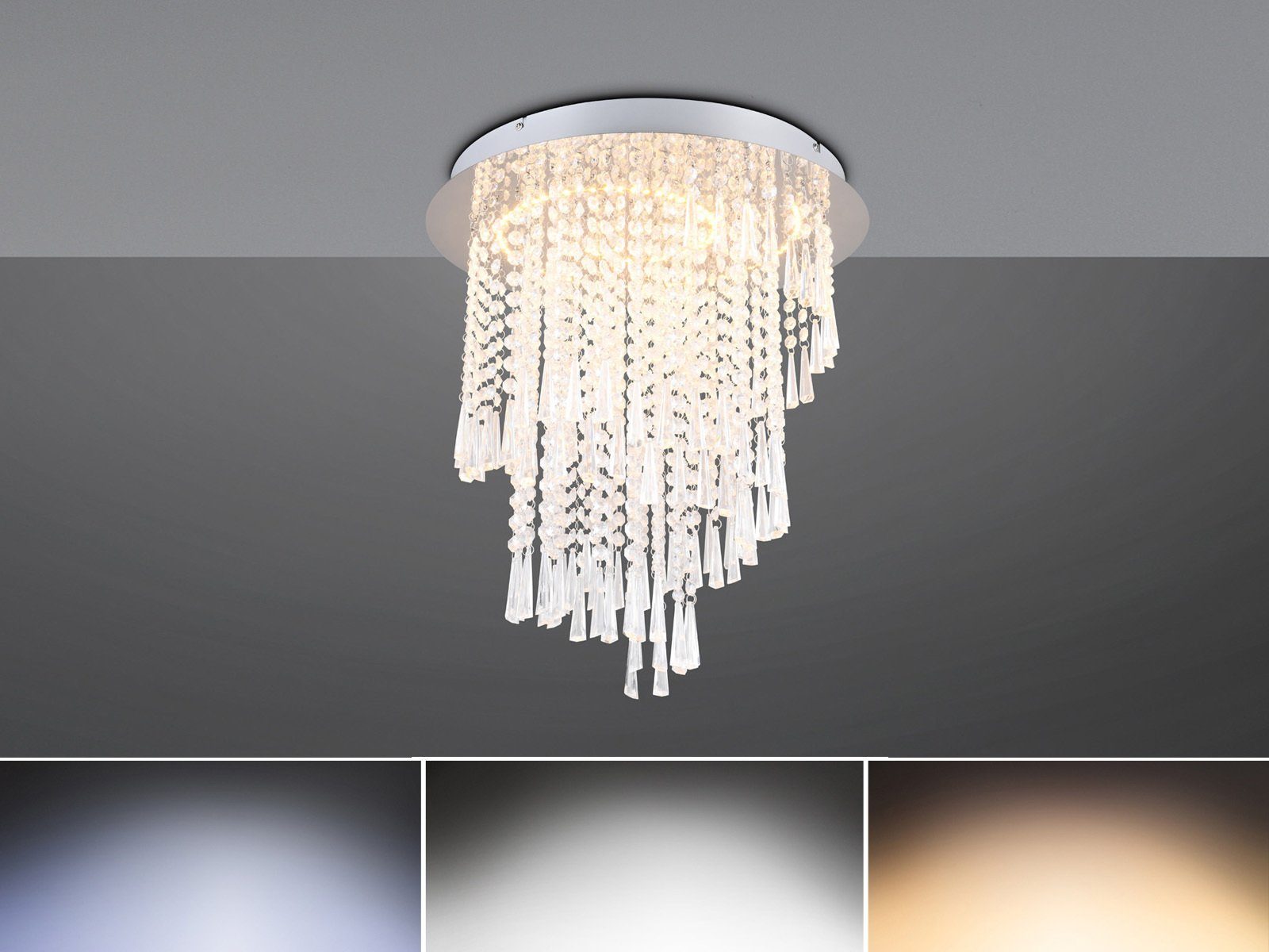 Reality Leuchten LED Deckenleuchte, Dimmfunktion, LED fest integriert, Tageslichtweiß, Neutralweiß, Warmweiß, ausgefallene Esstisch-lampe Kristall Lüster Galerie Treppenhaus Ø 45cm