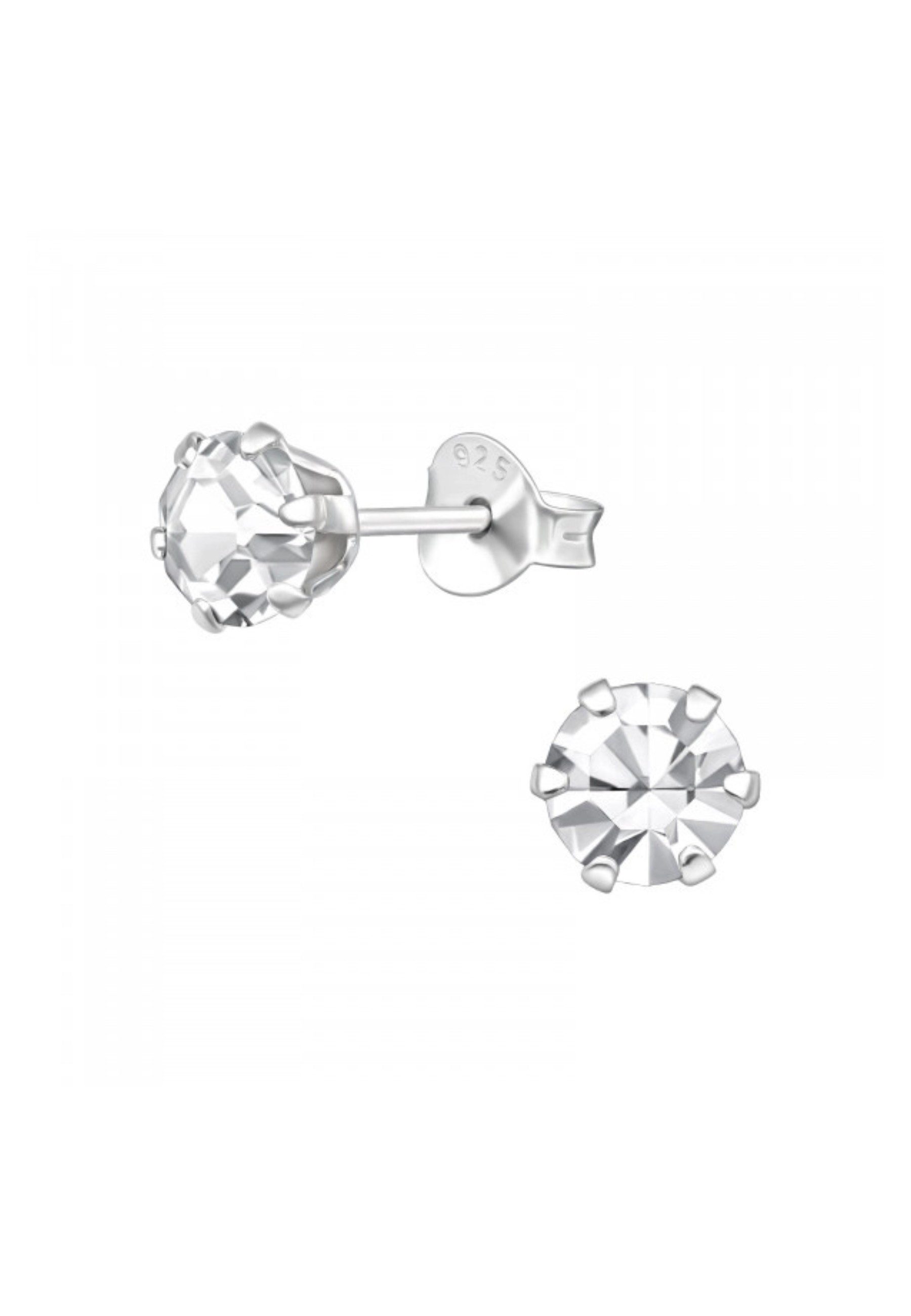Diademita Fingerring Silberne Runde 5 mm Ohrstecker mit Kristallen (Set)