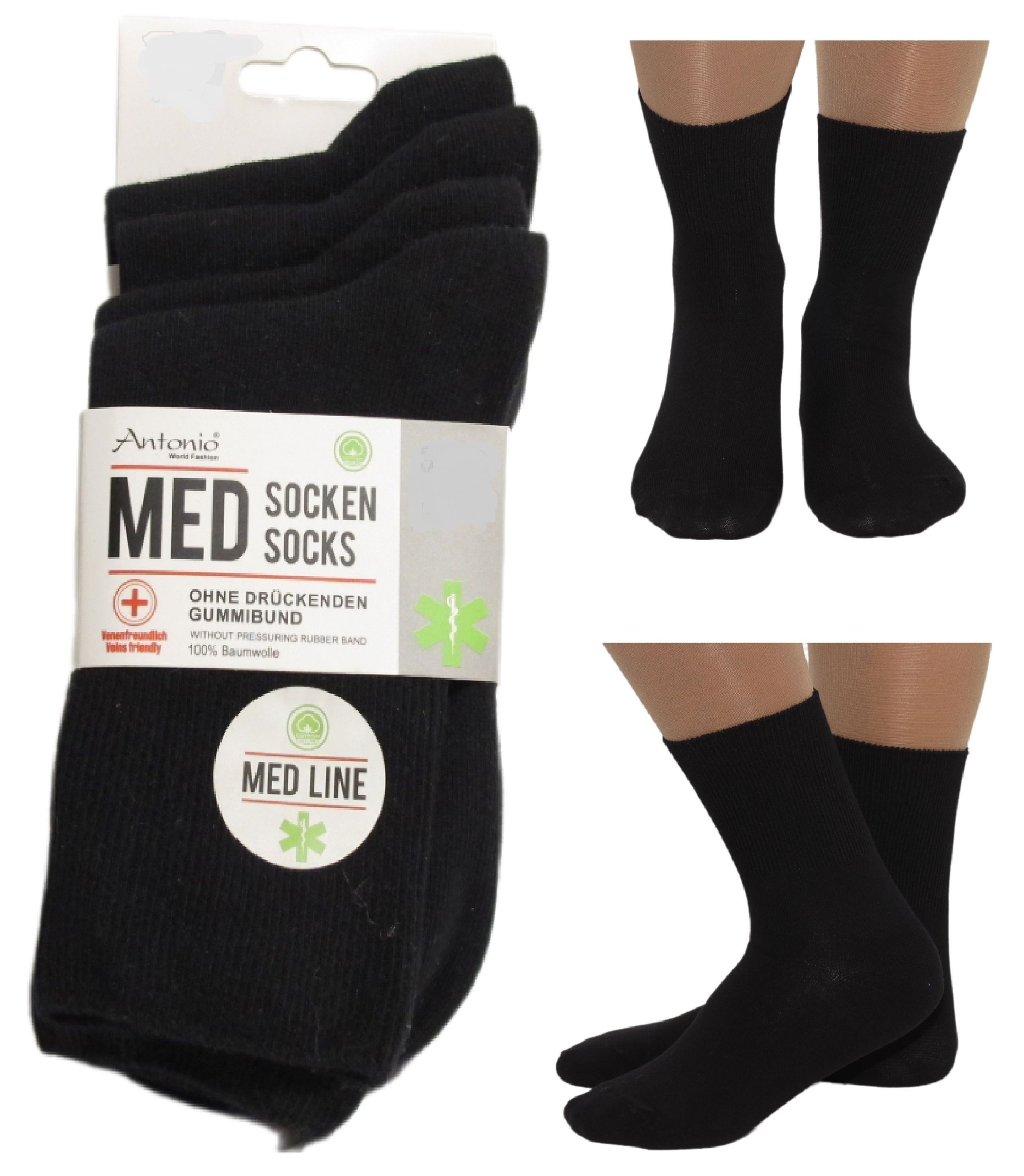 Socken 4 Paar Damen Socken Strümpfe ohne drückenden Gummibund Schwarz Gr.