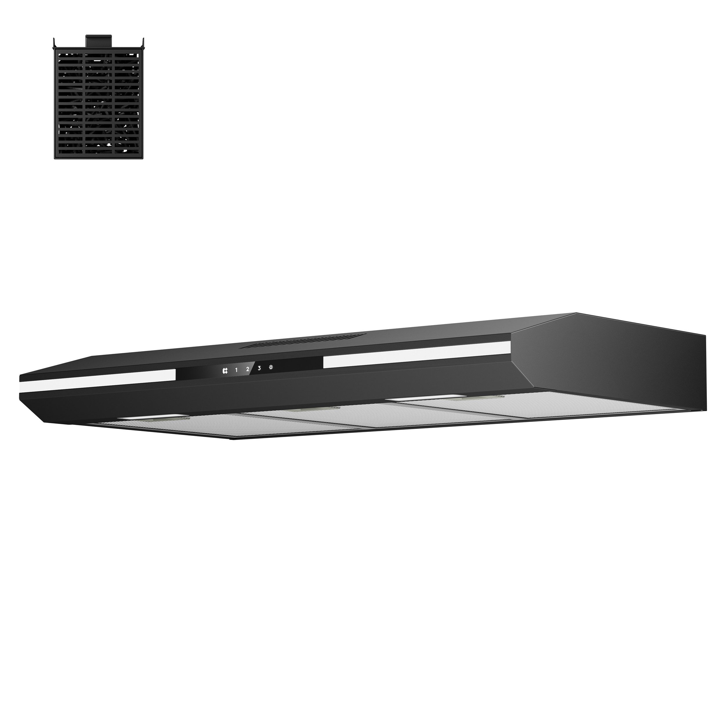 CIARRA Unterbauhaube 90cm Dunstabzugshaube A+ SensorTouch Abluft & Umluft Schwarz VM90921B Serie 90 cm Einbau-Dunstabzugshaube 322 m³/h mit Aktivkohlefilter & 3 Fettiltern 3 Stufen & LED