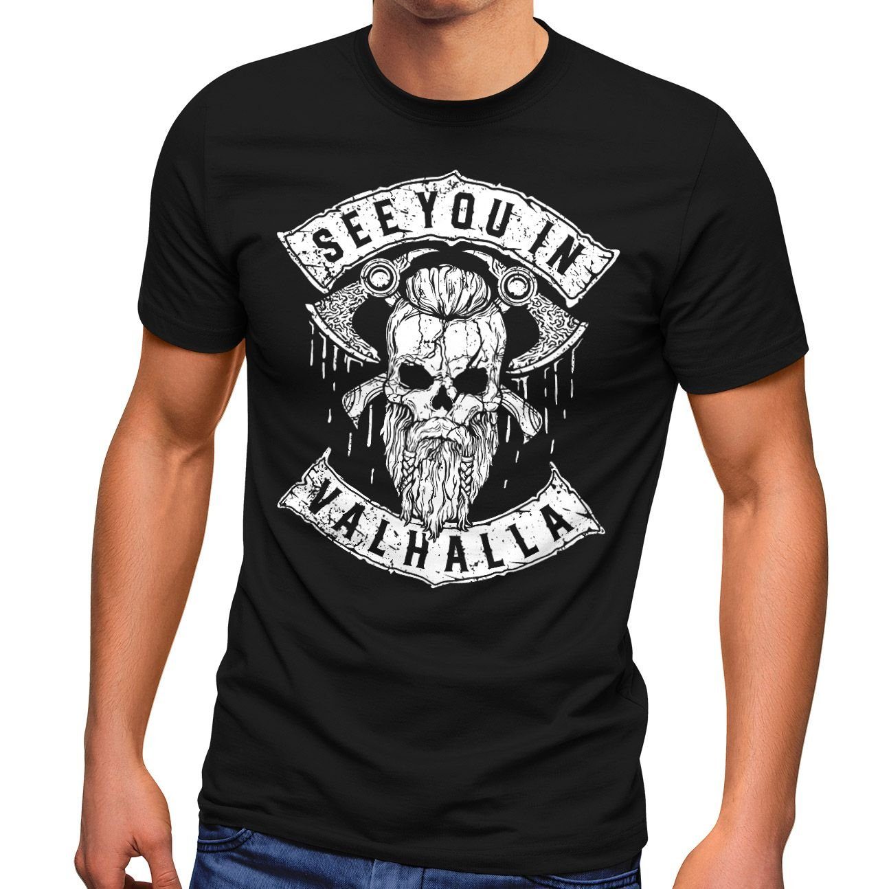 Neverless Print-Shirt Herren T-Shirt See You in Valhalla Wikinger Totenkopf günstig online kaufen
