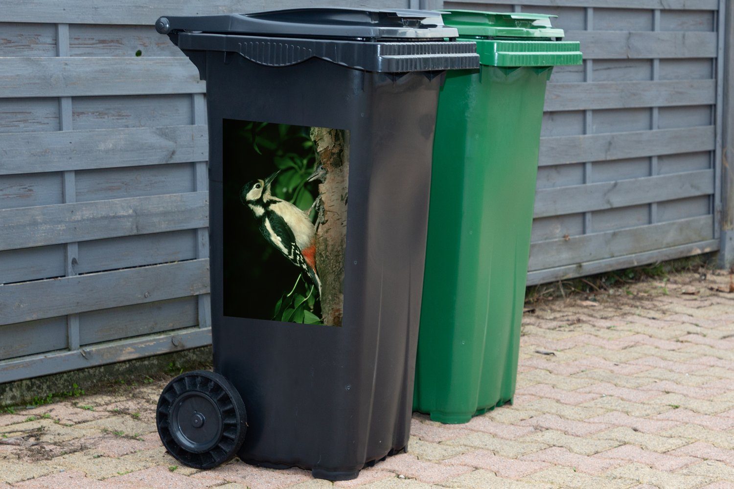 Mülltonne, an Container, MuchoWow Mülleimer-aufkleber, Wandsticker Abfalbehälter Buntspecht Sticker, (1 Ein Baum einem St),