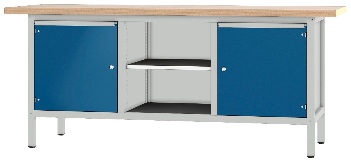 PADOR Werkbank 31 S 454, Höhe/Länge: 85,5x200 cm grau/blau | Werkbänke