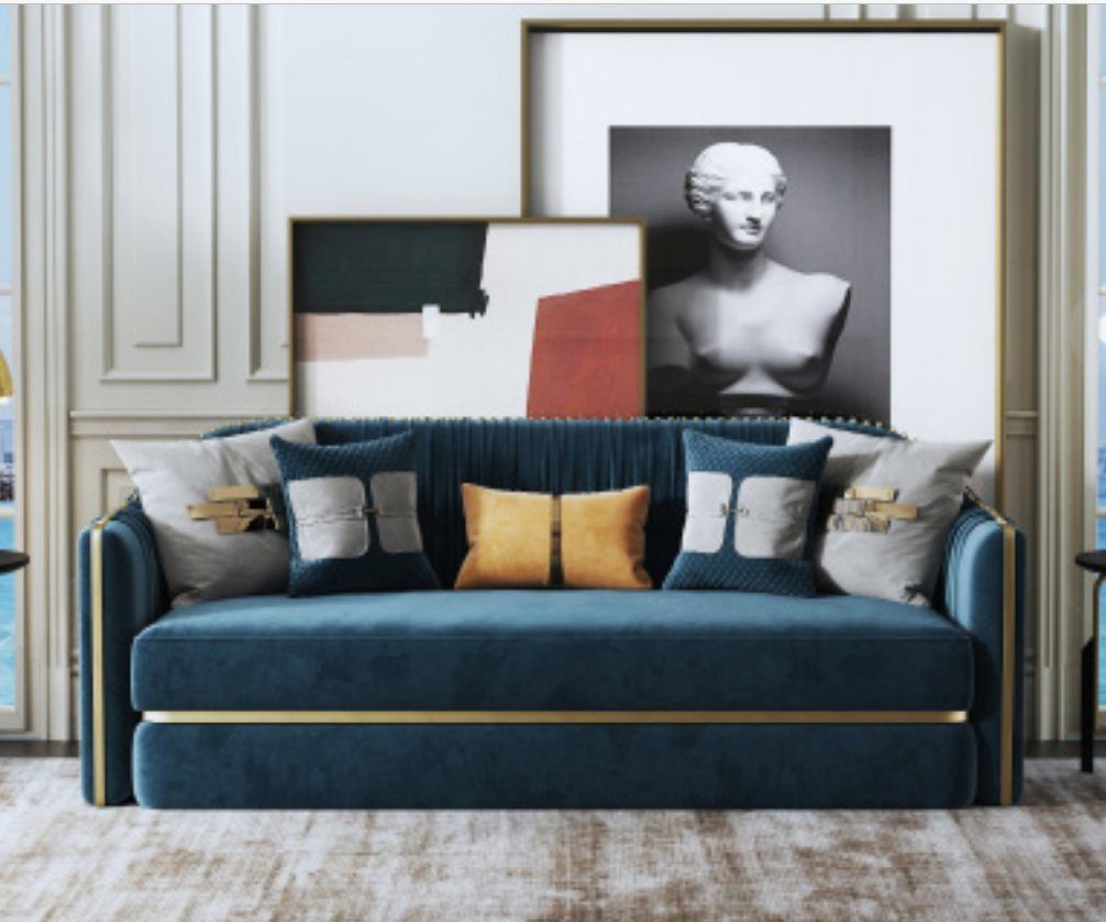 JVmoebel Sofa Designer Blaues Sofa Moderne Couch Stoffsofa Luxus Design Neu, Made in Europe