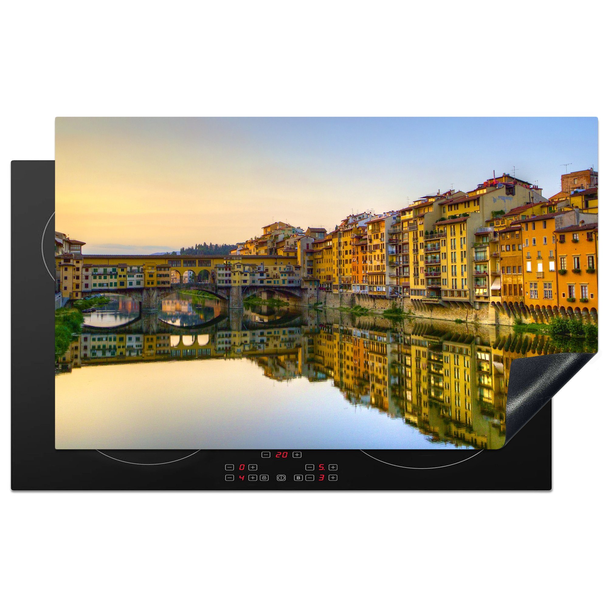 MuchoWow Herdblende-/Abdeckplatte Florenz - Brücke - Wasser, Vinyl, (1 tlg), 83x51 cm, Ceranfeldabdeckung, Arbeitsplatte für küche