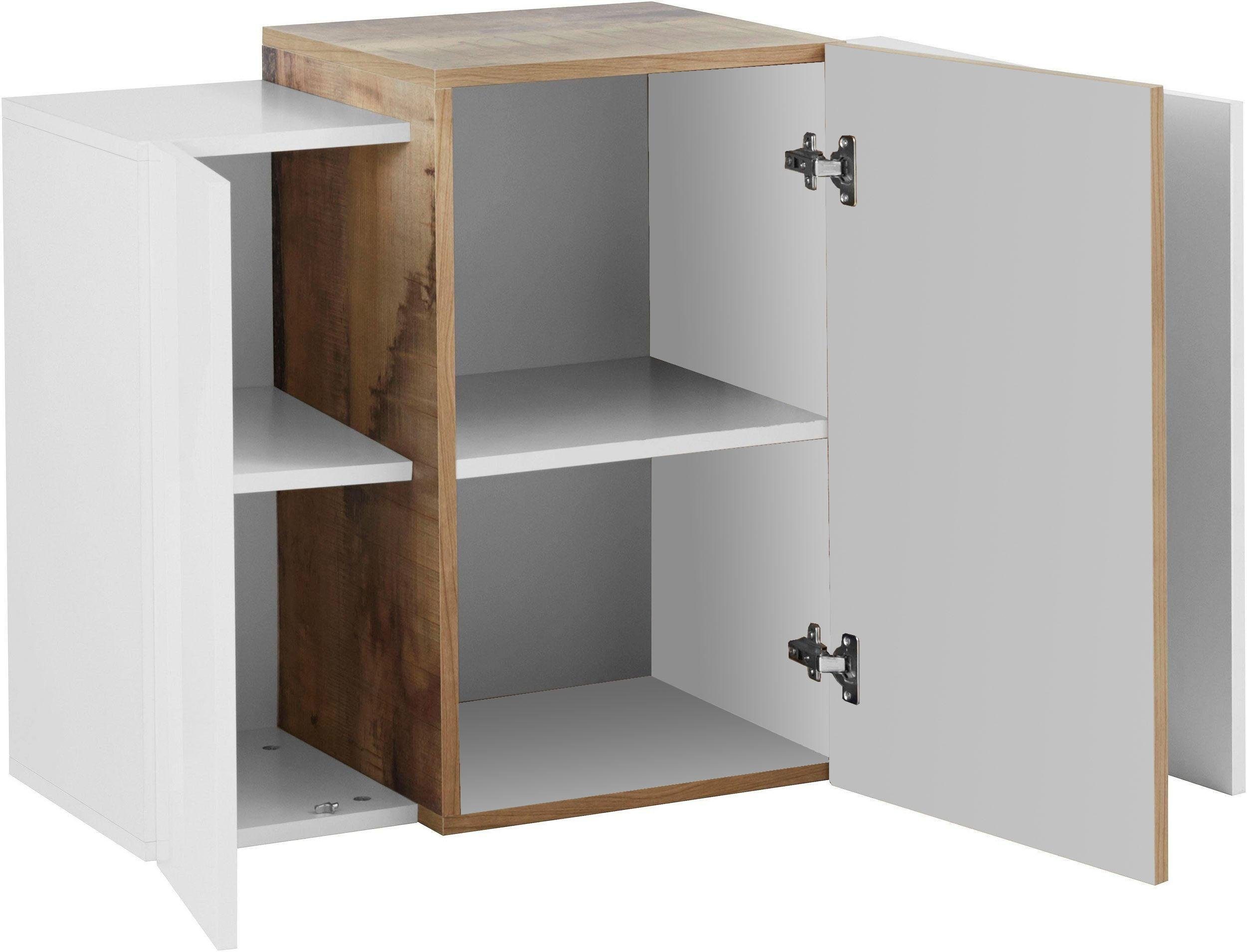 cm Hängeschrank Catania Weiß-Hochglanz/Ahorn Weiß-Hochglanz Einlegeböden. möbelando 3 Tiefe aus Holztüren, 38 Hängeschrank Nachbildung Nachbildung 65,5 mit / Breite Moderner 90 cm, in cm, Höhe 3 Ahorn Spanplatte