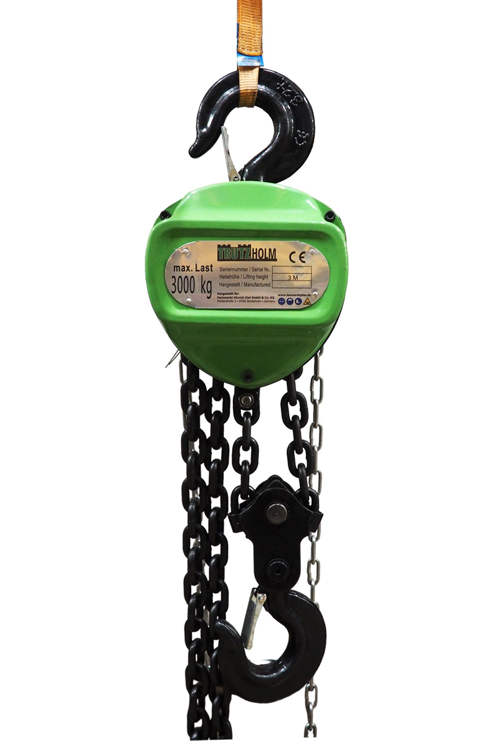 TRUTZHOLM Kettenzug triangel 3t Traglast - 3m Hubhöhe Doppelbremse HSC Flaschenzug Hebezug