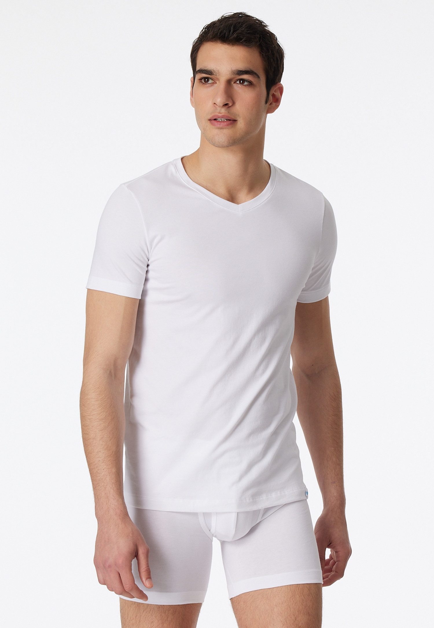 Schiesser T-Shirt Long Life Rib körpernahe Schnittform mit V-Ausschnitt, Cotton-Mix