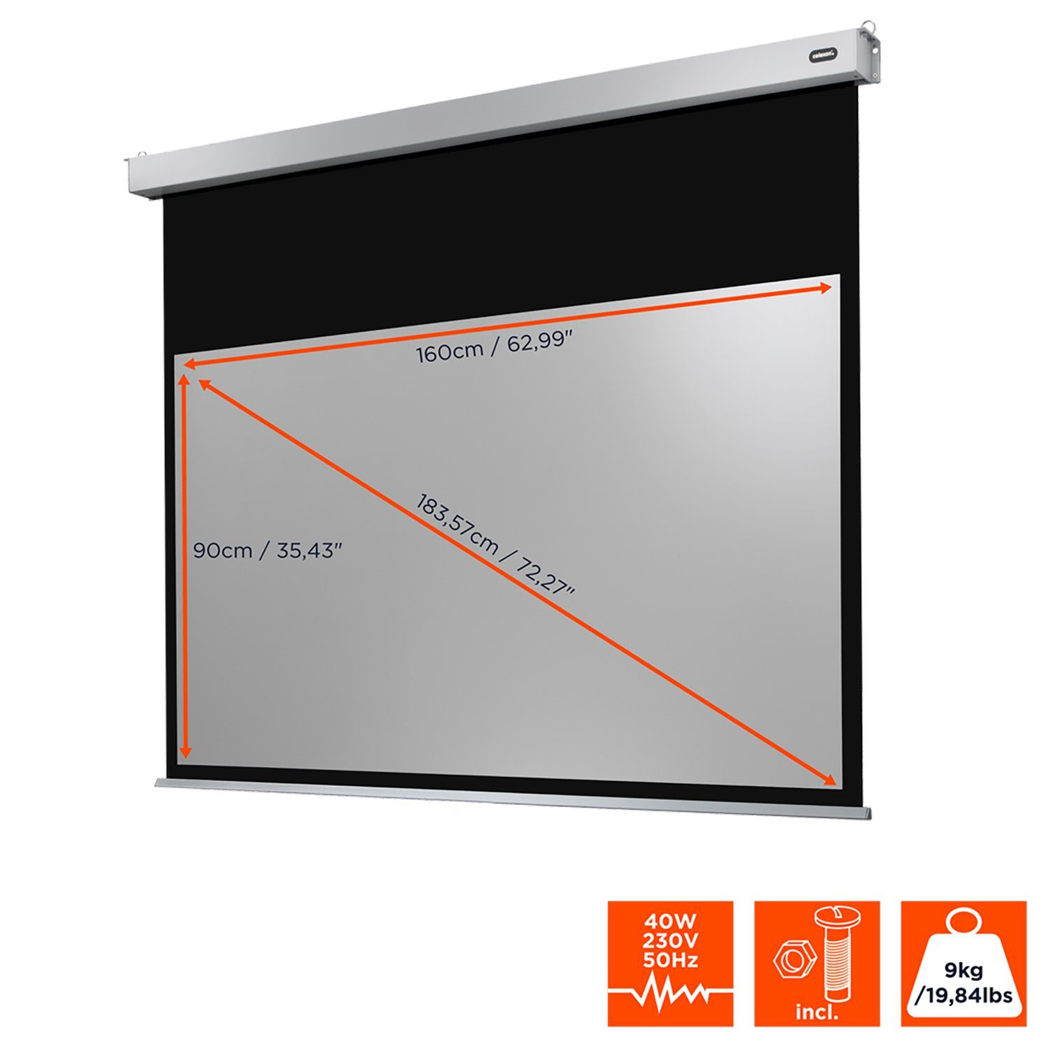 Celexon Professional Plus Motorleinwand (schwarze Rückseite)
