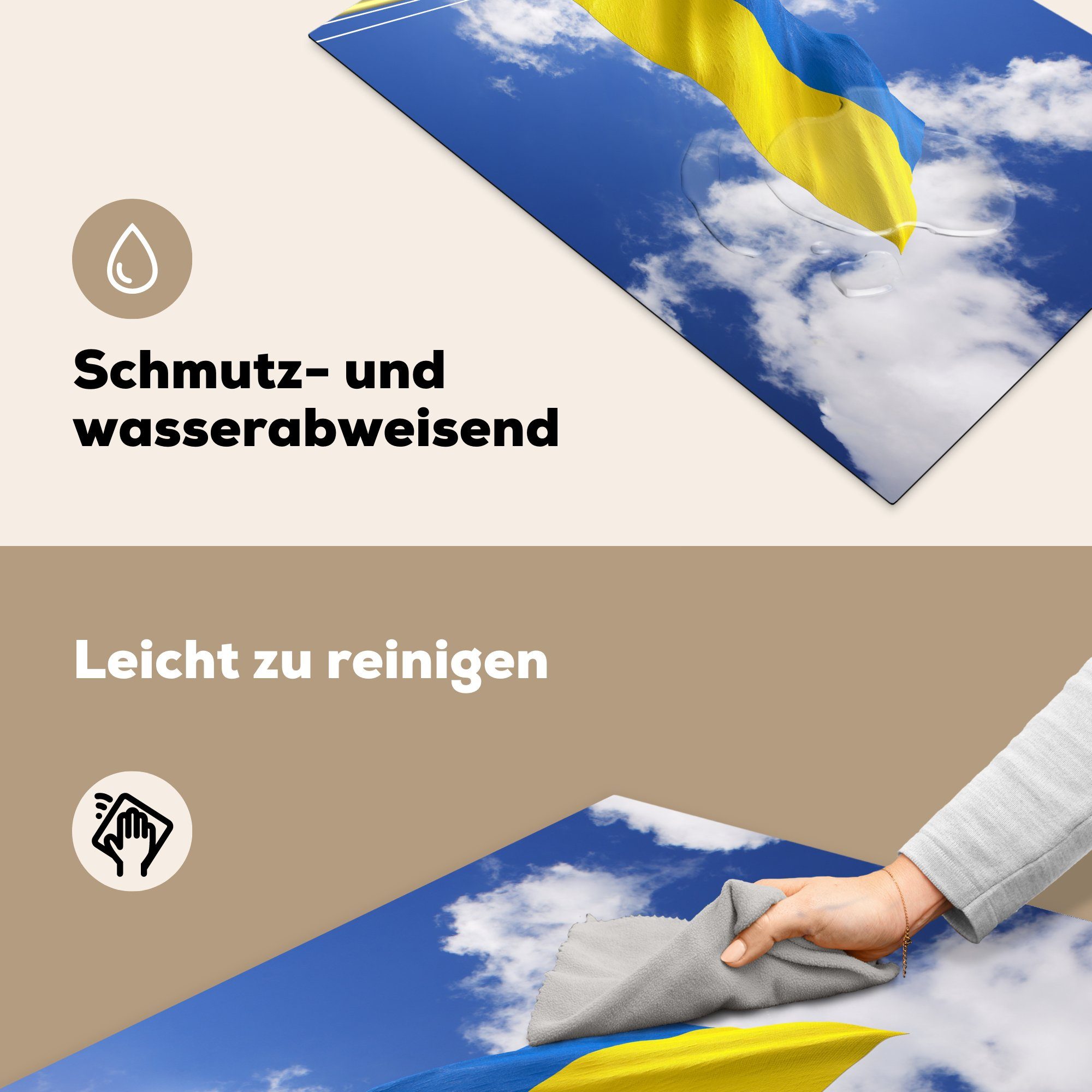 Vinyl, (1 Herdblende-/Abdeckplatte die der tlg), an Flagge küche, 81x52 cm, Schutz für Nachmittag, Ceranfeldabdeckung einem Induktionskochfeld MuchoWow sonnigen Ukraine