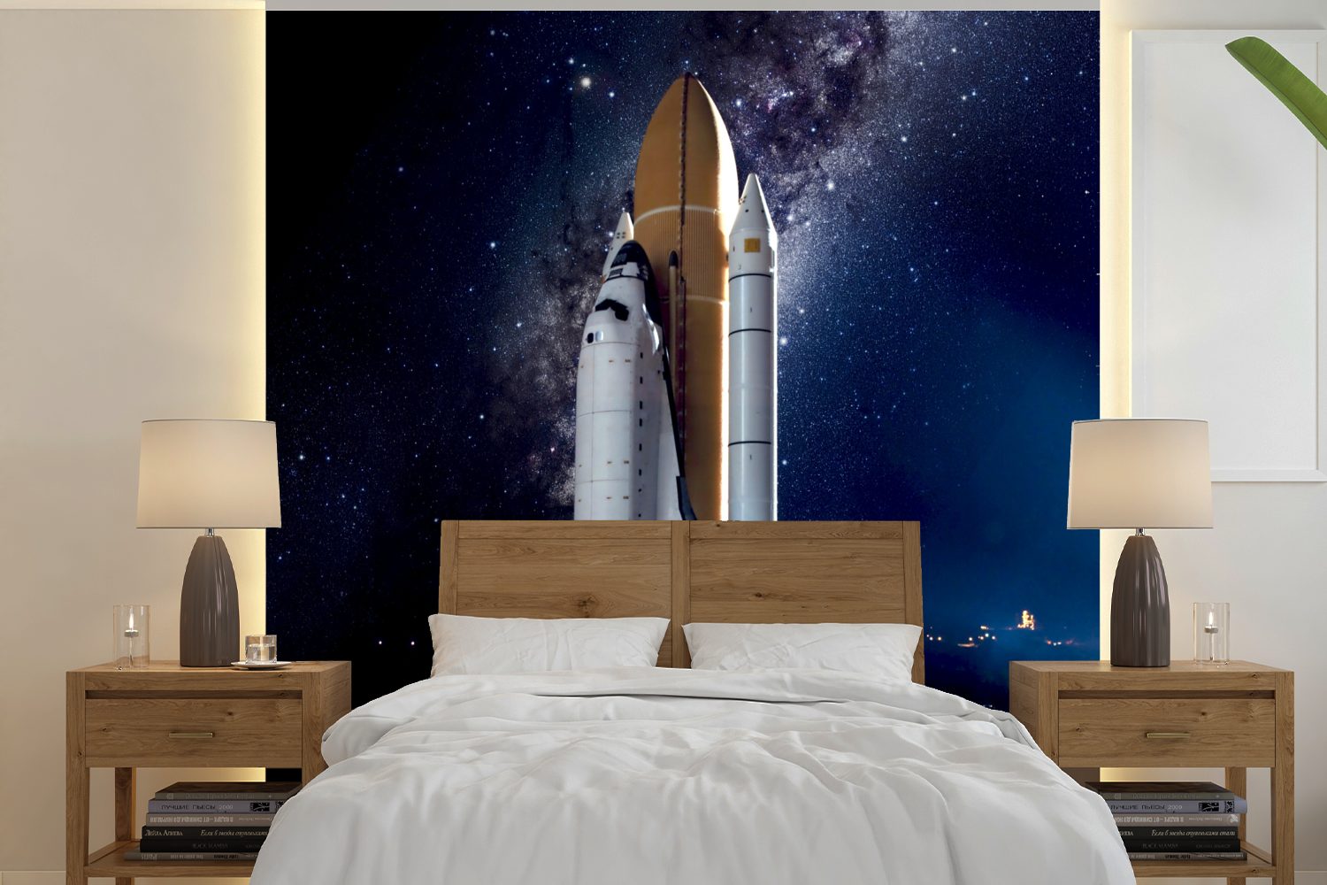 Weltraum, - Wandtapete Wohnzimmer St), Vinyl MuchoWow (5 Tapete Rakete Sternenhimmel Matt, bedruckt, oder Fototapete - Schlafzimmer, für