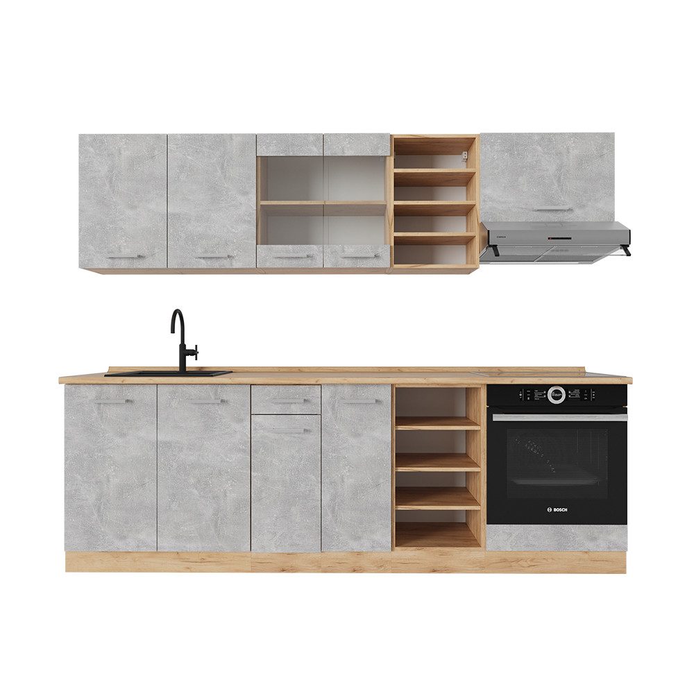 Vicco Küchenzeile R-Line, Beton/Goldkraft Eiche, 240 günstig online kaufen