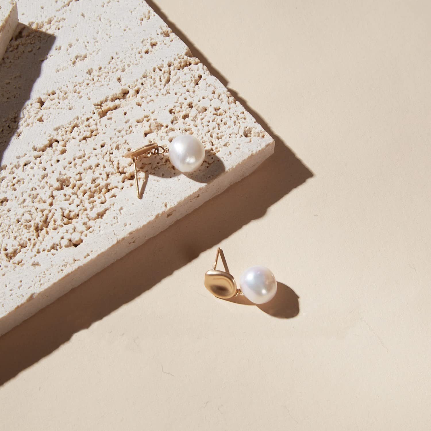 vergoldete Ohrringe), Natürliche Ohrhänger Paar Hochzeits-Ohrringe Ohrringe Gold Perle 14K Tropfen (2-tlg., moderne Süßwasserperlen POCHUMIDUU
