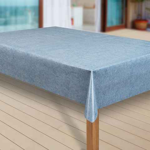 laro Tischdecke Wachstuch-Tischdecken Abwaschbar Uni blau meliert rechteckig