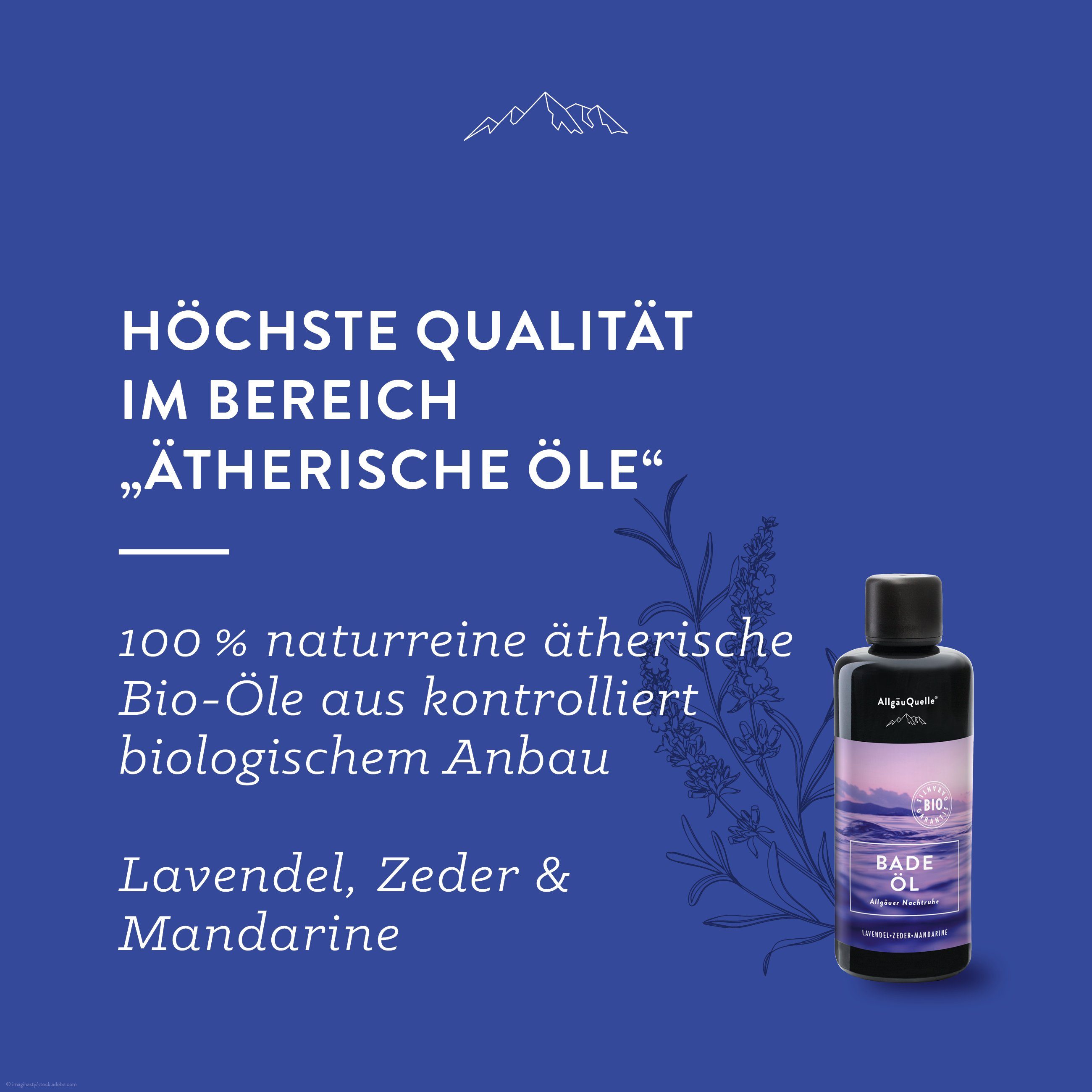 Badezusatz Badeöl und Badezusatz, Zeder mit Mandarine Lavendel, Allgäuer Nachtruhe Allgäuquelle Bio