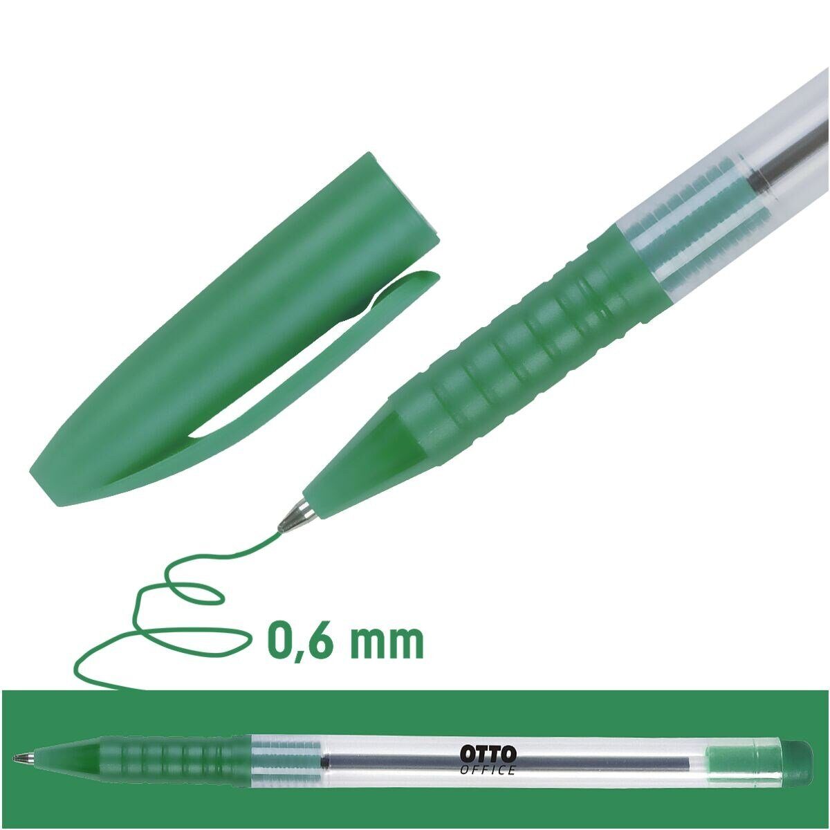 Otto Office Budget  Office Budget Kugelschreiber Eco Stick, Kunststoff-Taschenclip, transparentes Gehäuse grün