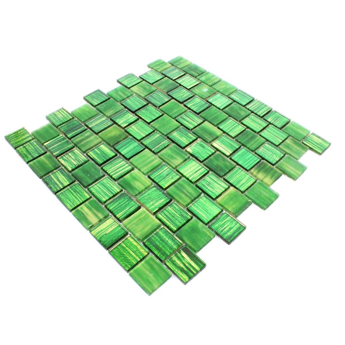 Mosafil Mosaikfliesen Glasmosaik Fliesen Lanzarote Schmal, Glas 31.800x28.600, grün-hellgrün, Verlegefertig auf ein Netz geklebt - Wasserfest