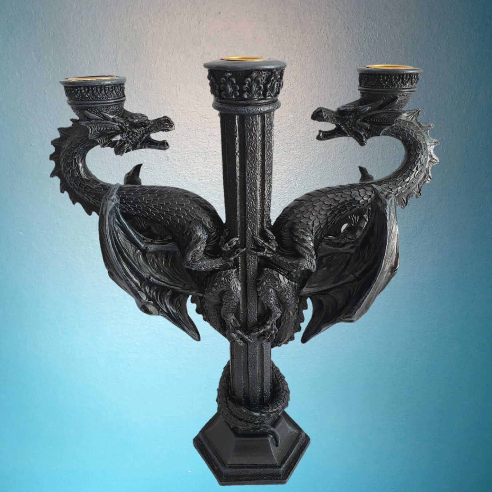 Vogler Dekofigur Drachen Kerzenhalter für 3 29 cm Kerzen