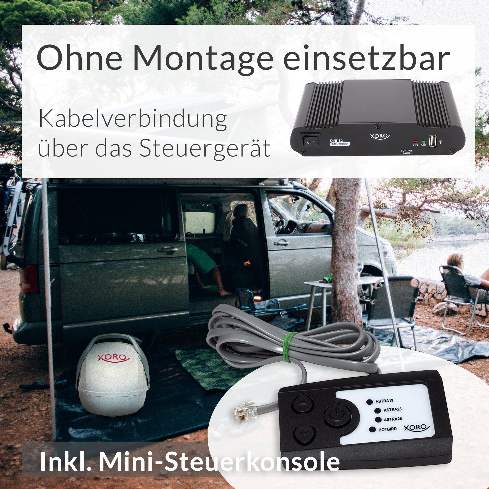 Xoro MPA 38 Tragbare vollautomatische SAT Anlage - Camping Wohnmobil SAT-Antenne (38 cm, Kompakte Antenne für Camping und mobiles Fernsehen)