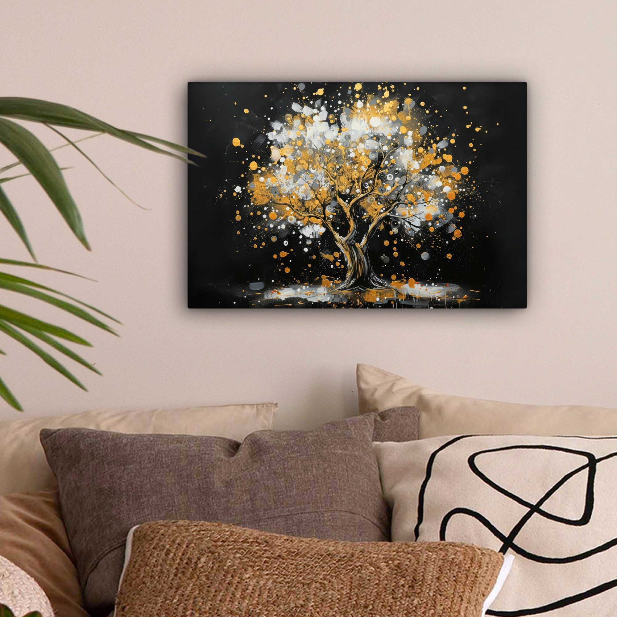 OneMillionCanvasses® Leinwandbild Baum - Schwarz - Gold - Weiß - Modern, Fo günstig online kaufen