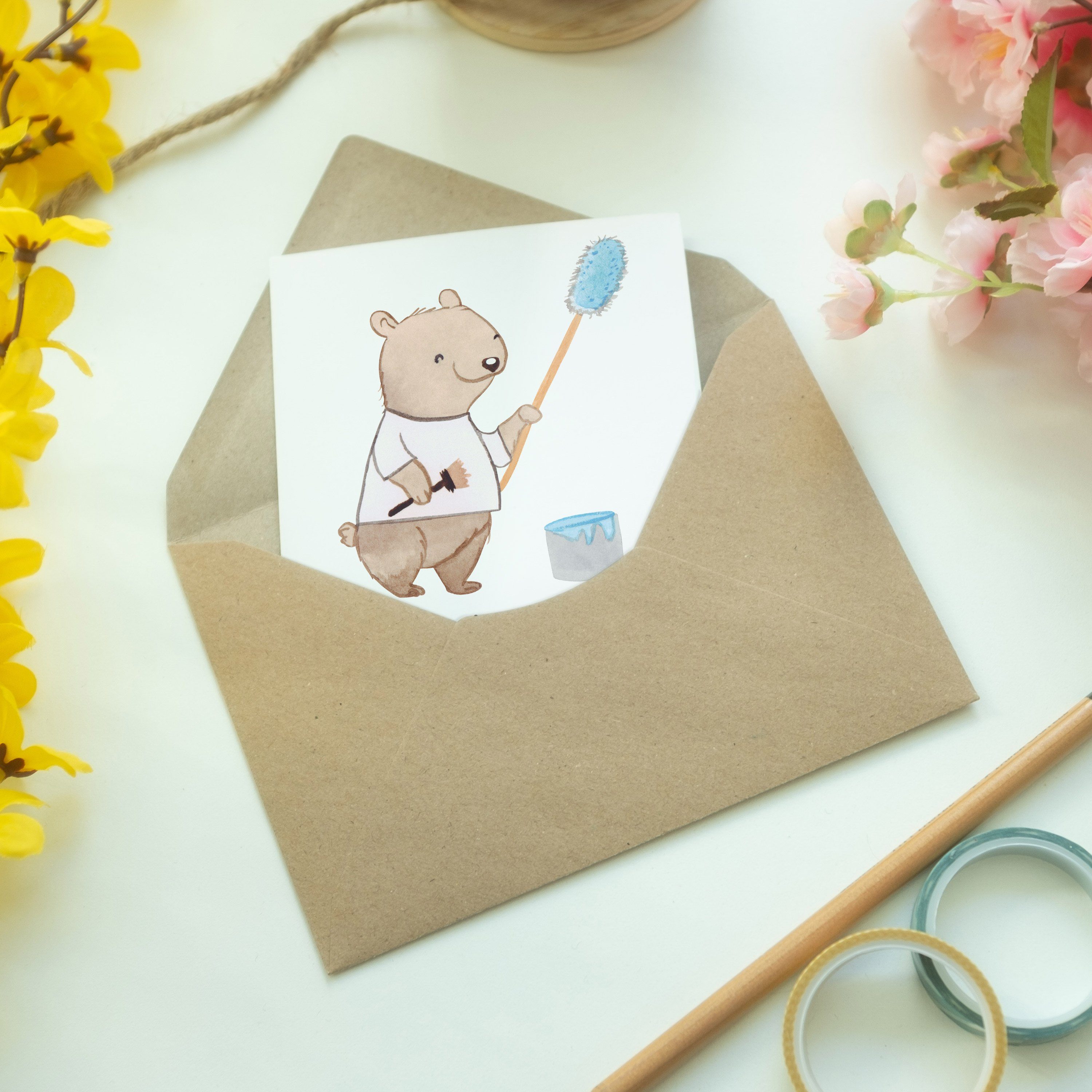 Beruf, - Mr. Grußkarte Geschenk, Mrs. Panda Maler Geburtstagskarte, mit & - Weiß Mal Herz Rente,