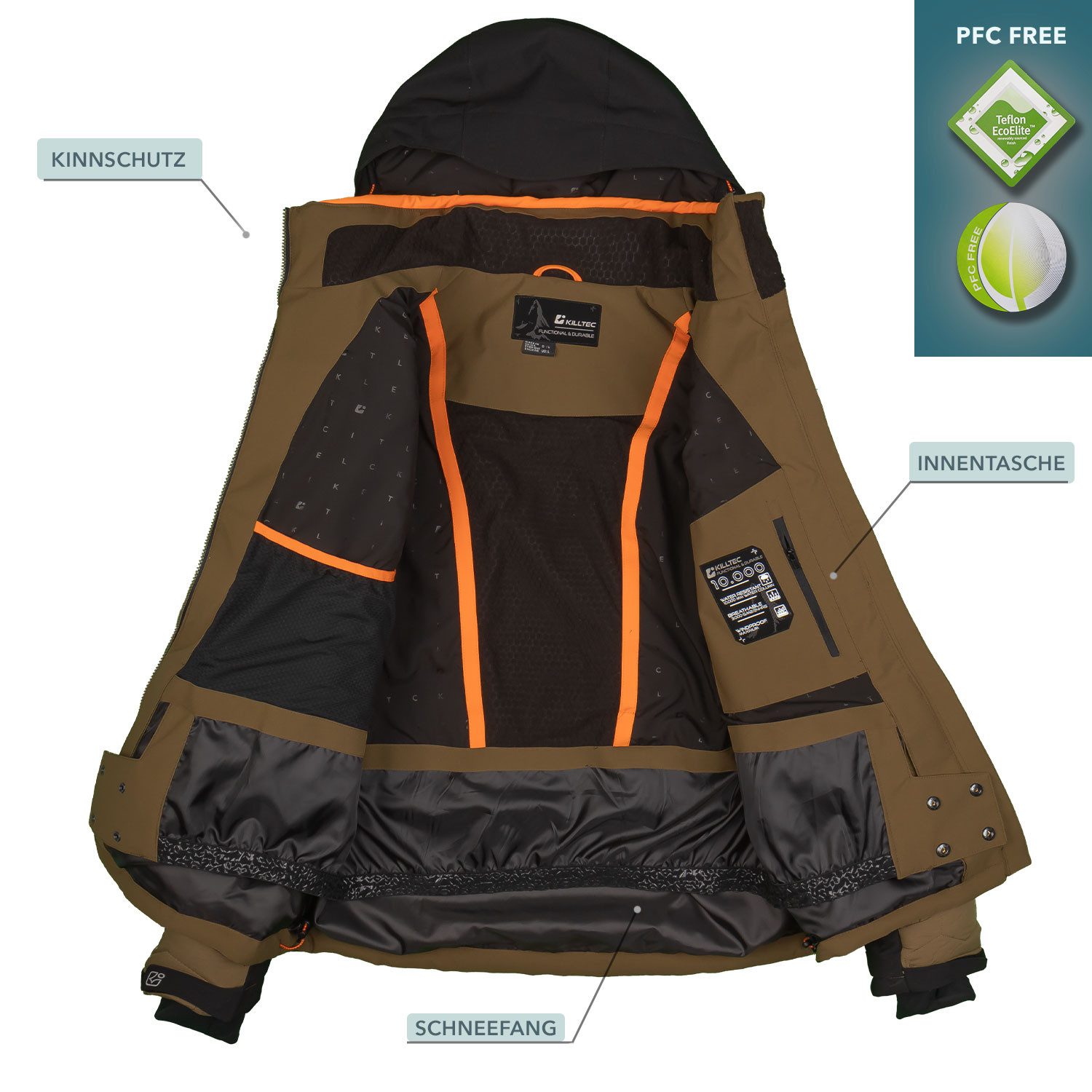 Killtec Skianzug Herren Winterjacke olive + Skihose schwarz, wind- und wasserdicht