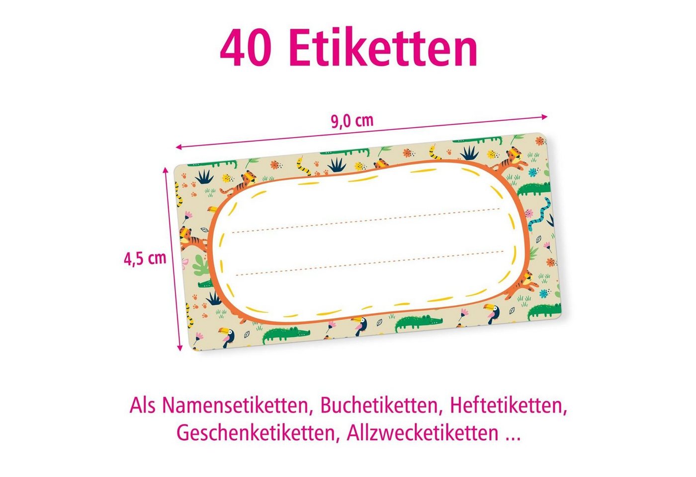 Thumbnail - itenga Etiketten itenga 40x Buchetiketten Dschungeltiere 9x4,5cm Namensetiketten Heftet