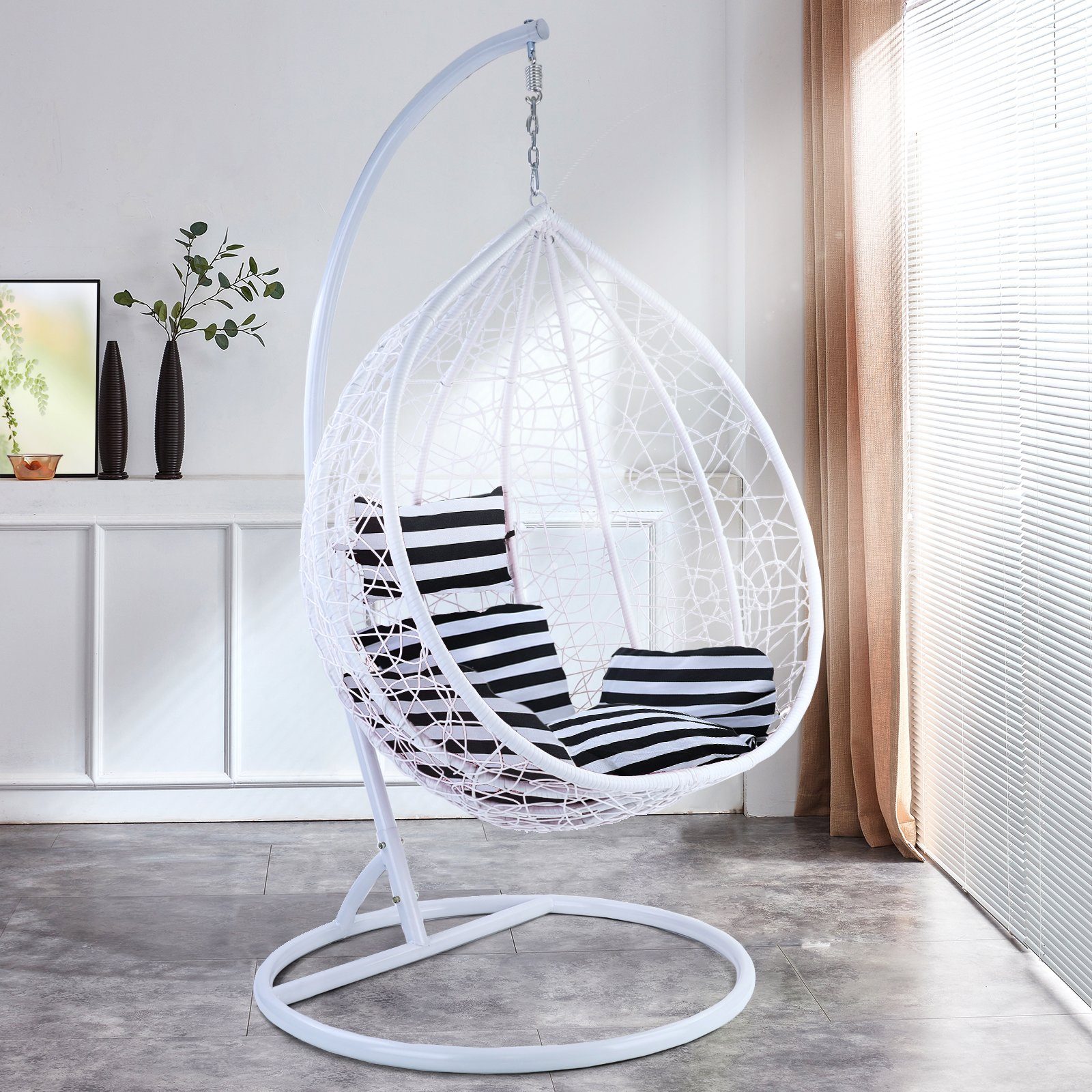 RAMROXX Hängesessel Luxus Hängesessel Miami XXL Polyrattan Korb weiss