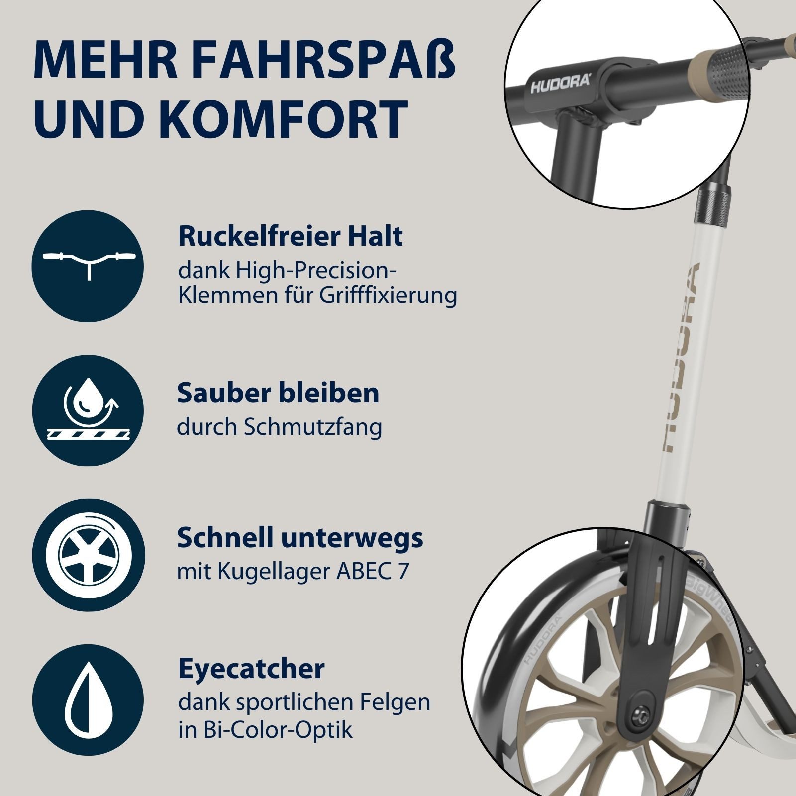 Hudora Cityroller BigWheel® 205 Advanced, Tretroller, (max. 100kg), einklappbarer, höhenverstellbarer Kick-Scooter