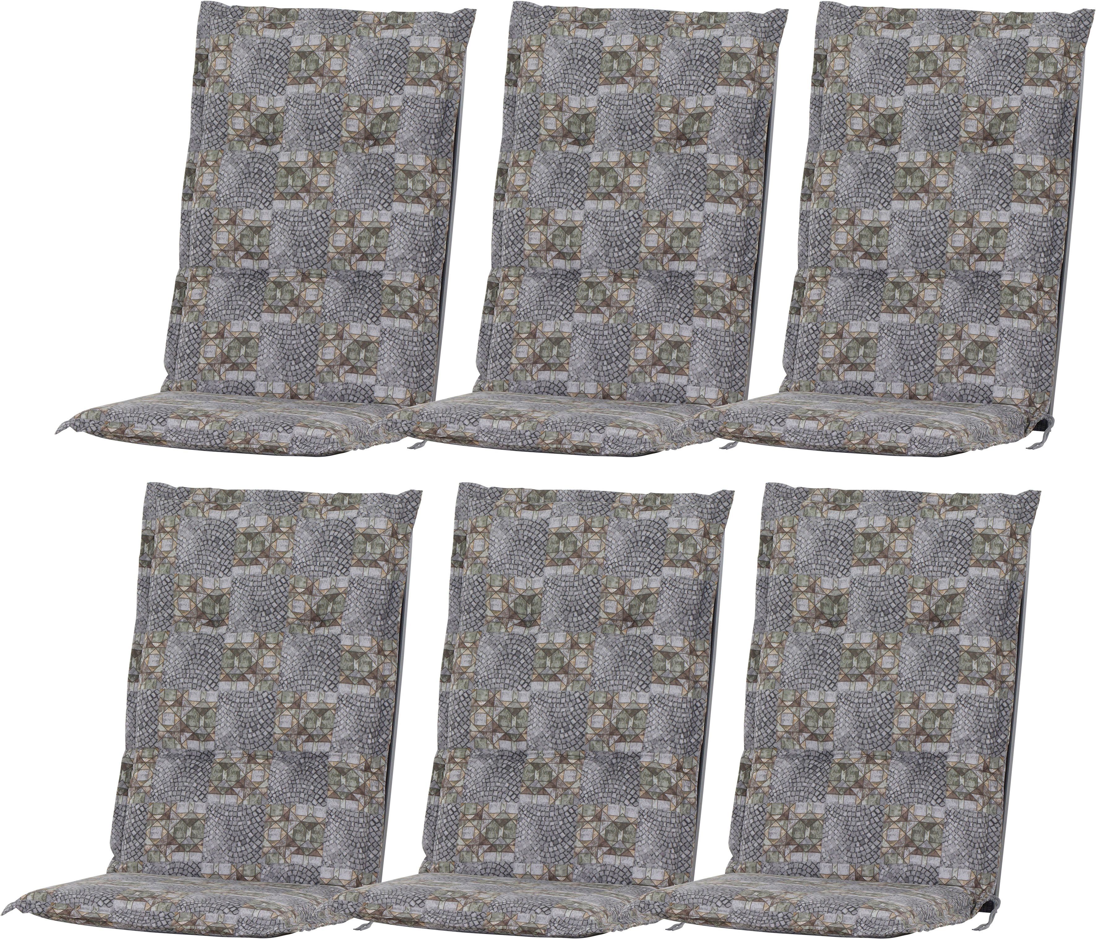 Mosaik, und St), Bindebänder UV-beständig, 6 Bezug inkl. (Set, Auflagekissen Haltebänder GARDAMO Mirage abnehmbar,