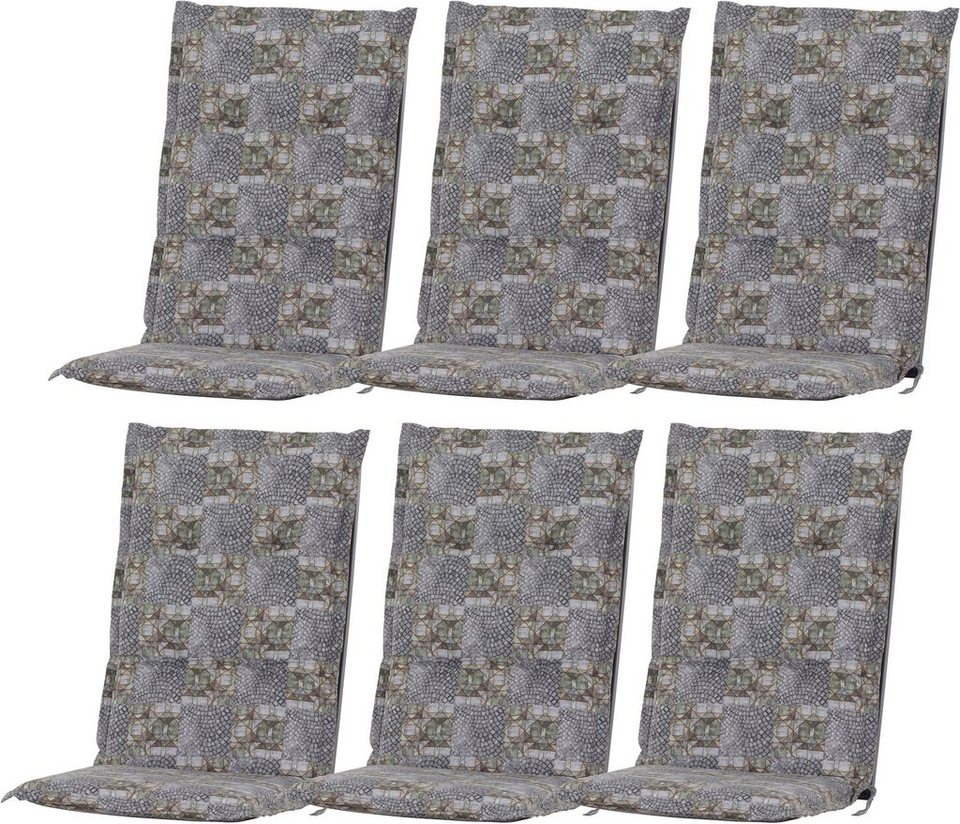 GARDAMO Auflagekissen Mirage Mosaik, (Set, 6 St), Bezug abnehmbar,  UV-beständig, inkl. Bindebänder und Haltebänder