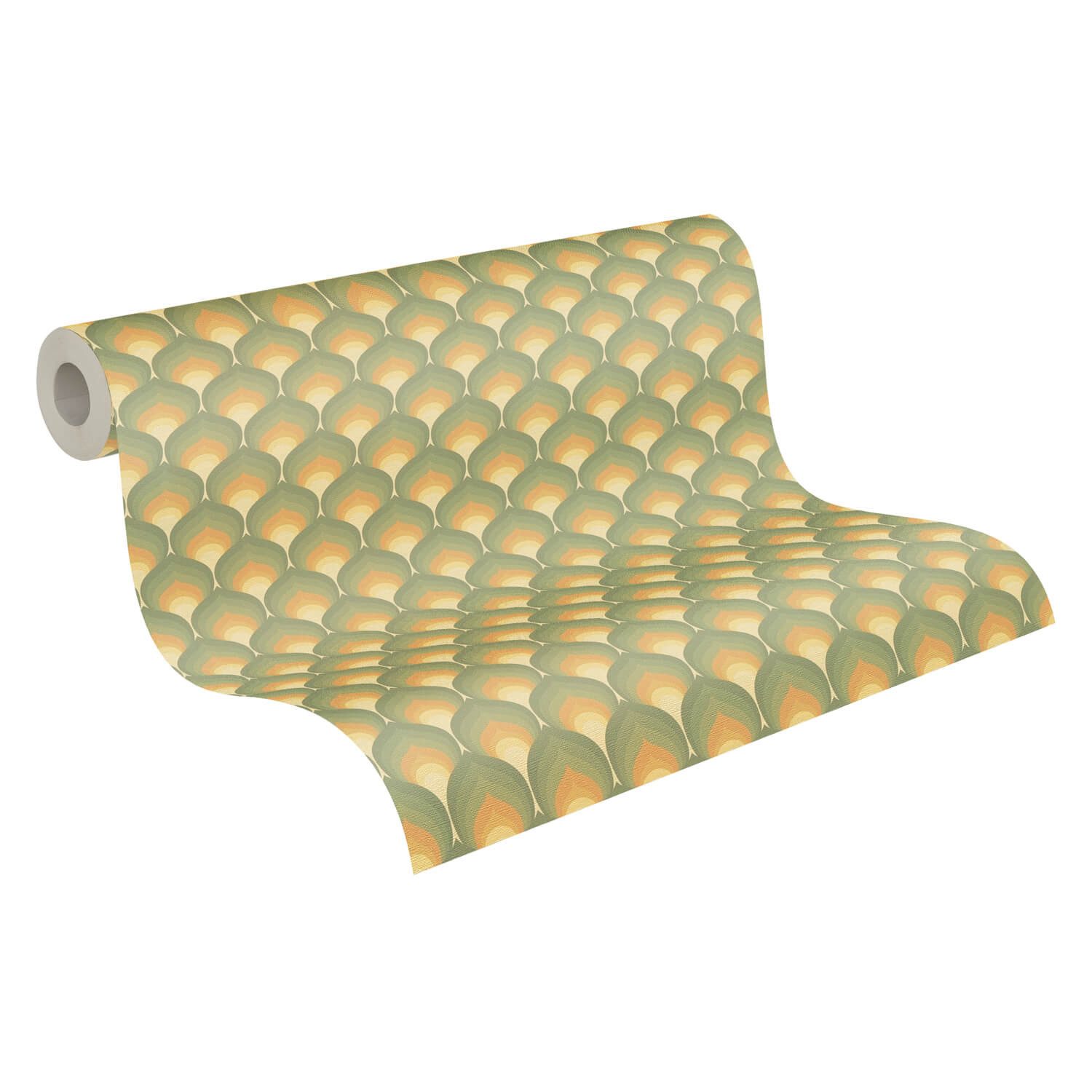 Profhome Vliestapete 395381-GU Retro Tapete grafisch matt grün honig-gelb gras-grün, geprägt, (1 Rolle, 4,51 qm), heißgeprägte Vliestapete, grün