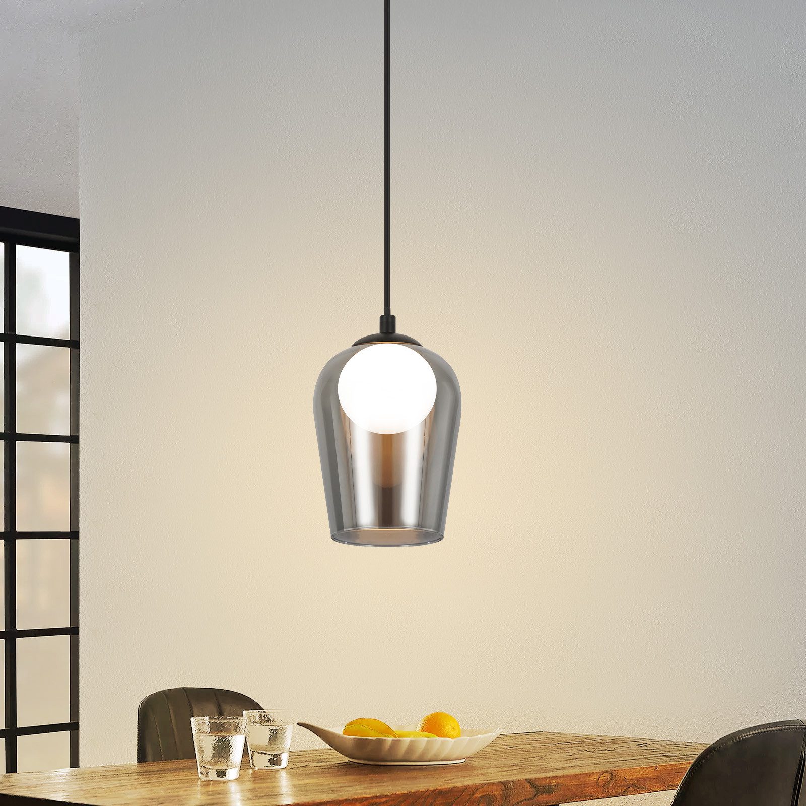 ZMH Pendelleuchte Esszimer Schwarz 1 Flammig Hängeleuchte Glas G9 Nachtisch Treppenhaus, Hochwertige Design, ohne Leuchtmittel, Höhenverstellbar für Wohnzimmer Esstischlampe Flur