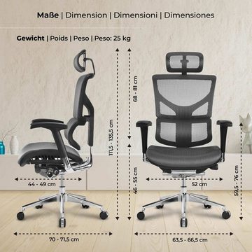 TPFLiving Bürostuhl Spock mit bequemer Rückenlehne - höhenverstellbar und 360° drehbar, Gestell: Aluminium chrom - Sitz: Netzbezug grau