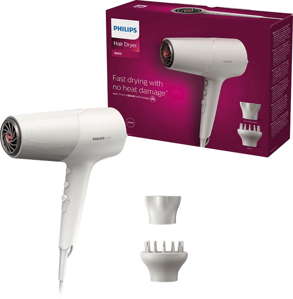 Philips Haartrockner Series 5000 BHD501/20, 2100 W, mit ThermoShield Technologie, 3 Hitze- und 2 Geschwindigkeitsstufen