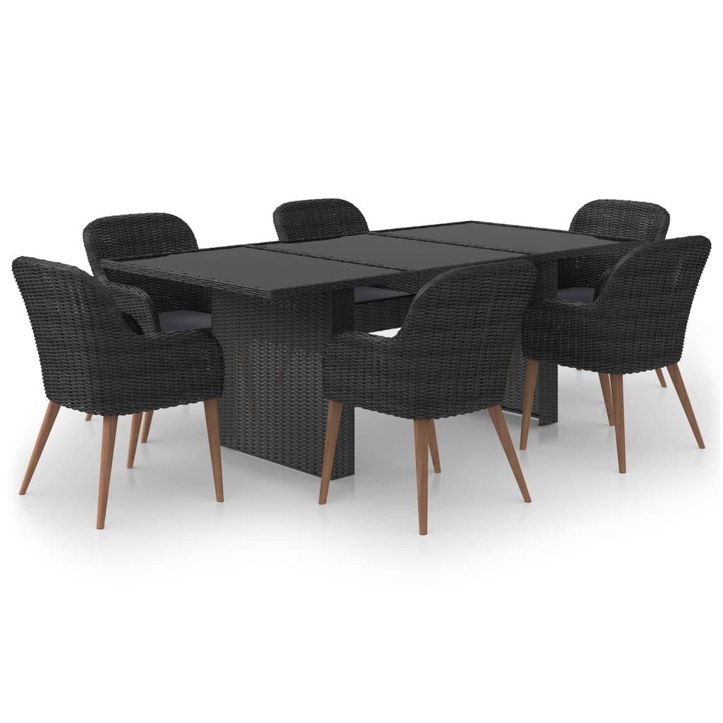 Garten-Essgruppe 7-tlg. Garten-Essgruppe Poly Rattan Schwarz