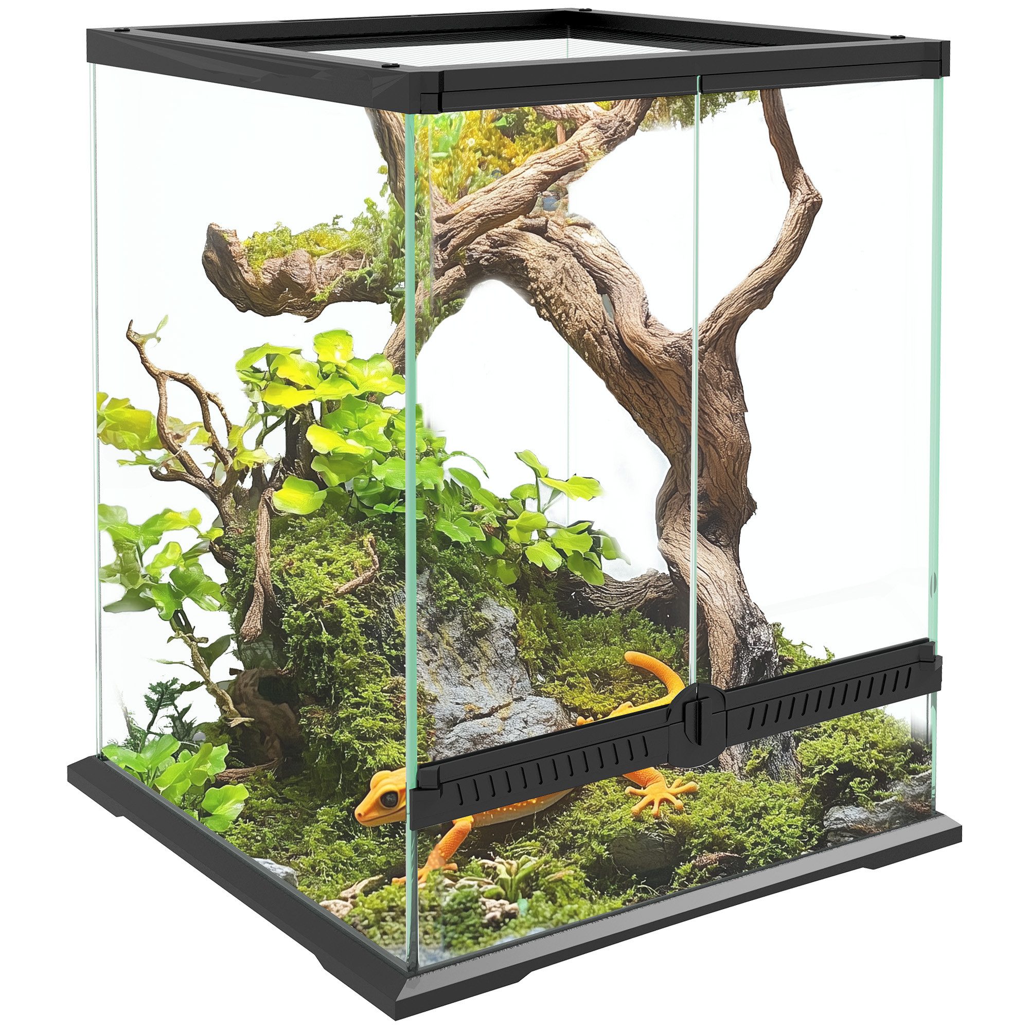 PawHut Terrarium mit Anti-Flucht-Design, Belüftung 120L, mit Kabelmanagement, für Reptilien, Schwarz