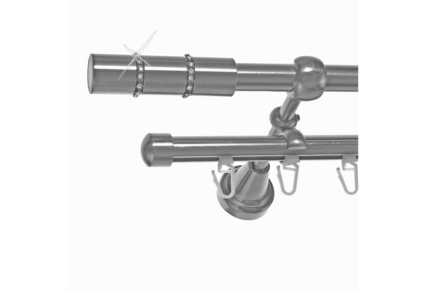 BASIT Gardinenstange Rohr und Innenlauf 16 mm mit Wandträgern 120 cm E26, Ø 16 mm, 2-läufig, verschraubt, Metall, H14 RI 120 cm E26 Kristall