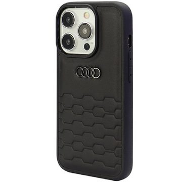 Audi Handyhülle Case iPhone 15 Pro Serie GT schwarz Kunstleder Logo 6,1 Zoll, Kantenschutz