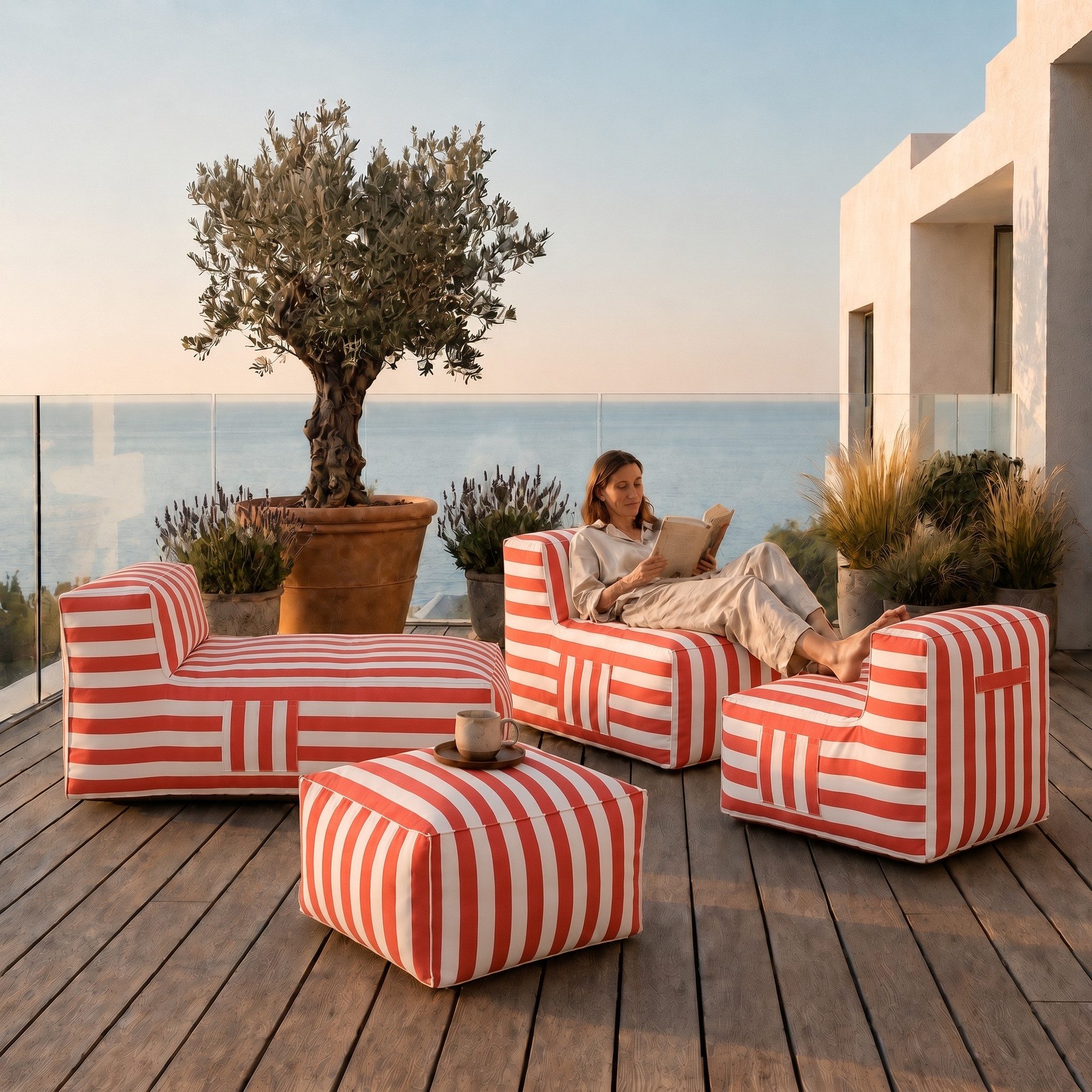 Muffo Gartenlounge-Set SOFT SET 3, (Set), mit Schaumstoffgranulat-Füllung, wasserabweisend, UV-beständig