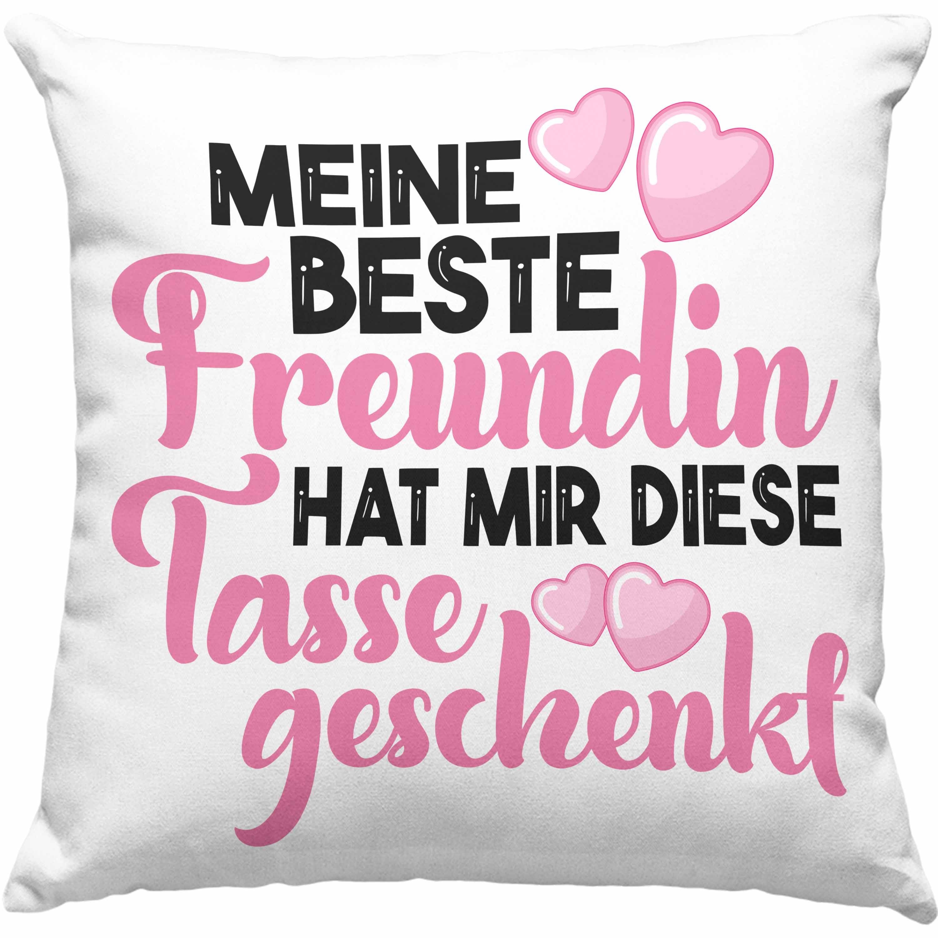 Trendation Dekokissen Trendation - Unbiologische Schwester Kissen Geschenk Beste Freundin Geburtstag Lustig Freundinnen Spruch Becher Beste Freundinnen Dekokissen mit Füllung 40x40 Blau