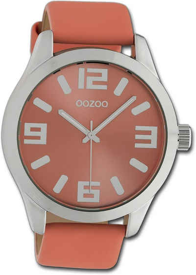 OOZOO Quarzuhr »Oozoo Armbanduhr Timepieces«, (Analoguhr), Damenuhr mit Lederarmband, rundes Gehäuse, extra groß (ca. 47mm), Fashion-Style