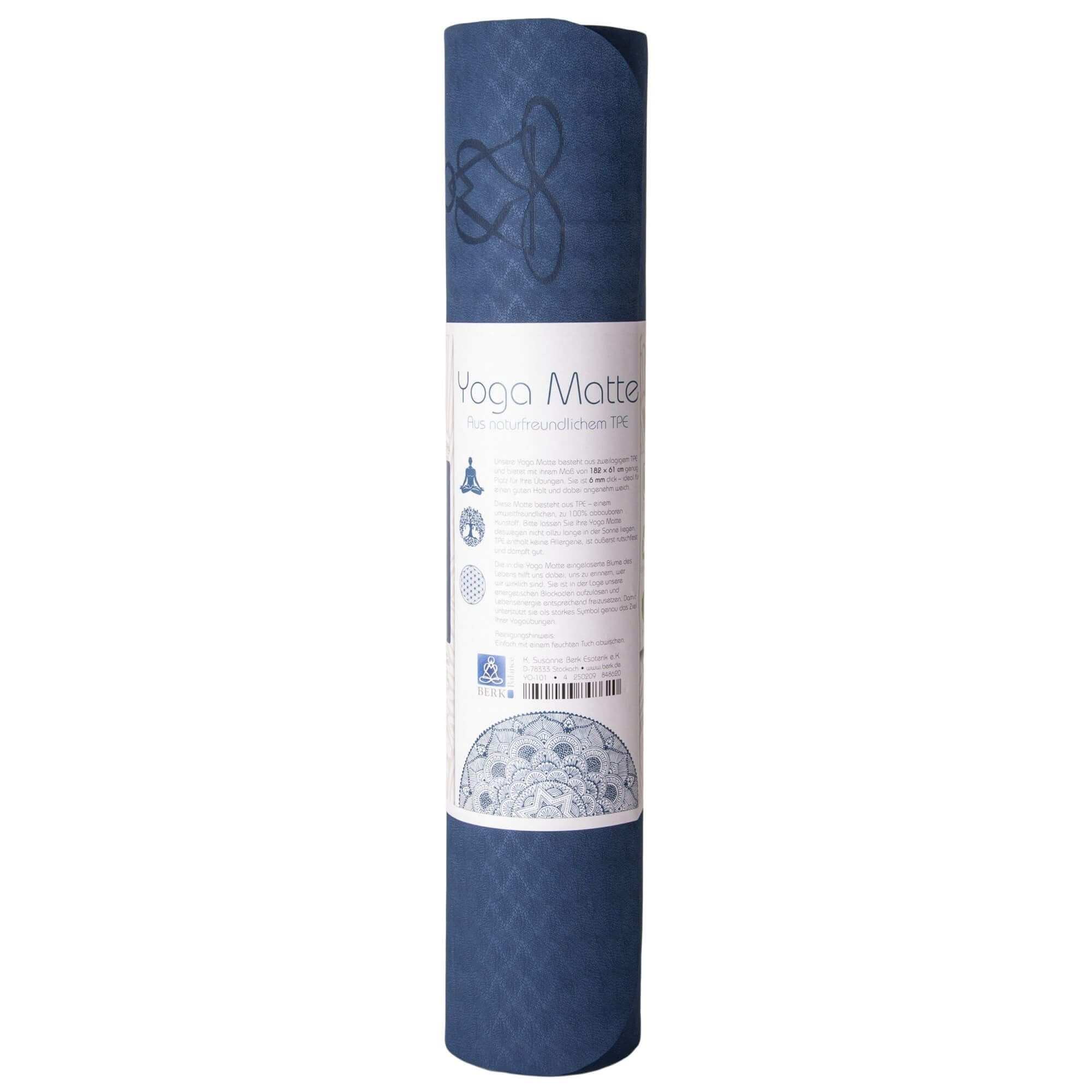 Berk Yogamatte Yogamatte TPE Basic (Standard, 1-St., Standard), Angenehm weiche und polsternde Yogamatte mit Blume des Lebens.