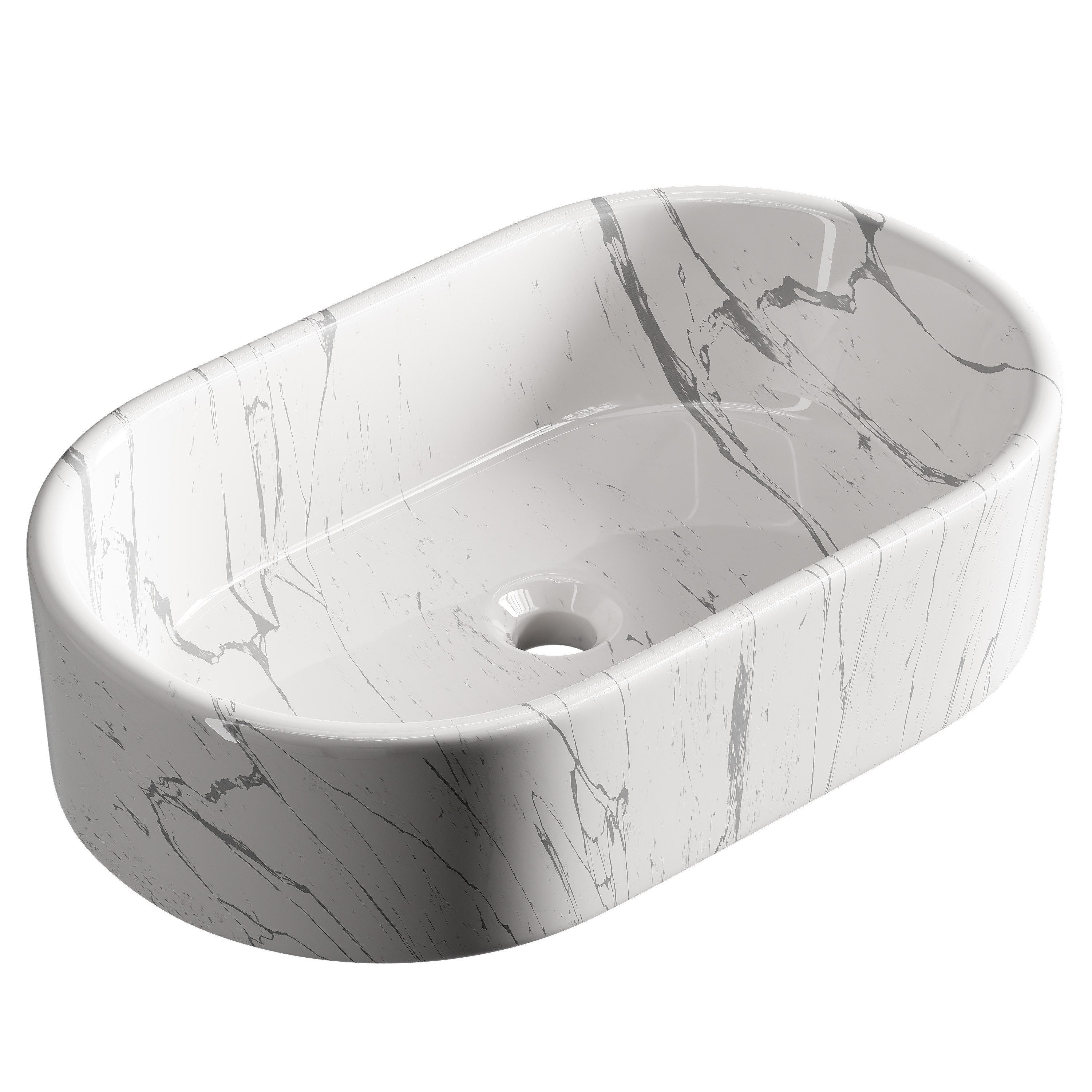 Planetmöbel Aufsatzwaschbecken Aquil Elegant Badezimmer Waschbecken 55 cm oval für Waschtisch (Keramik Aufsatzwaschbecken für Bad, Gäste WC, 1-St., Waschschale 55 x 34 x 14 cm ohne Hahnloch und Überlauf), für Waschtische oder Waschplätze