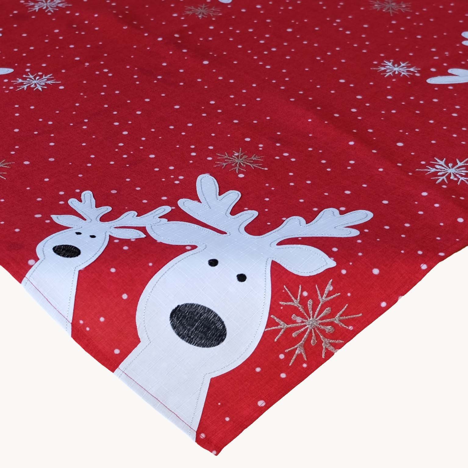TextilDepot24 Tischdecke mit Stickerei lustiger Elch für Weihnachten, bestickt