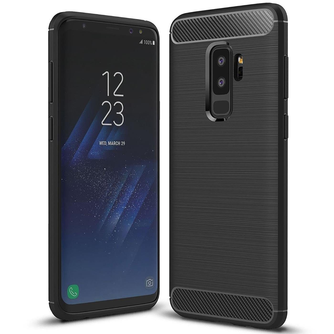 CoolGadget Handyhülle Carbon Handy Hülle für Samsung Galaxy S9 Plus 6,2 Zoll, robuste Telefonhülle Case Schutzhülle für Samsung S9+ Hülle