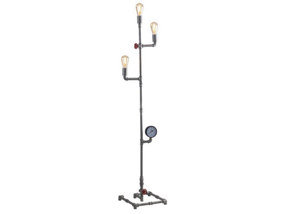 LUCE Design LED Stehlampe, LED wechselbar, warmweiß, ausgefallen-e  Industrial Rohr-lampe 3-flammig in Grau antik, H: 159cm