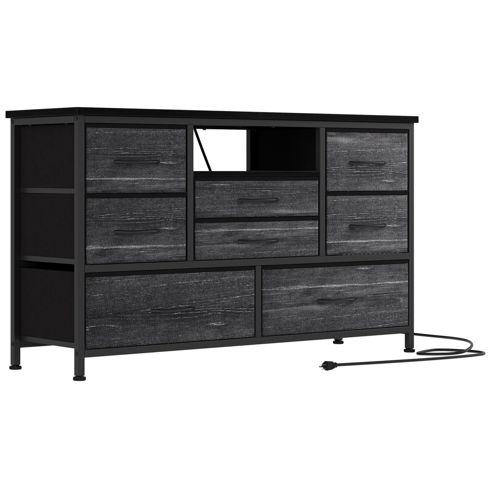 GarveeMore TV-Schrank Breites Sideboard Mehrzweckschrank Kommode mit 8 tiefen Schubladen Media-Board Stauraumschrank mit Steckdose, USB-Anschluss und RGB-LED