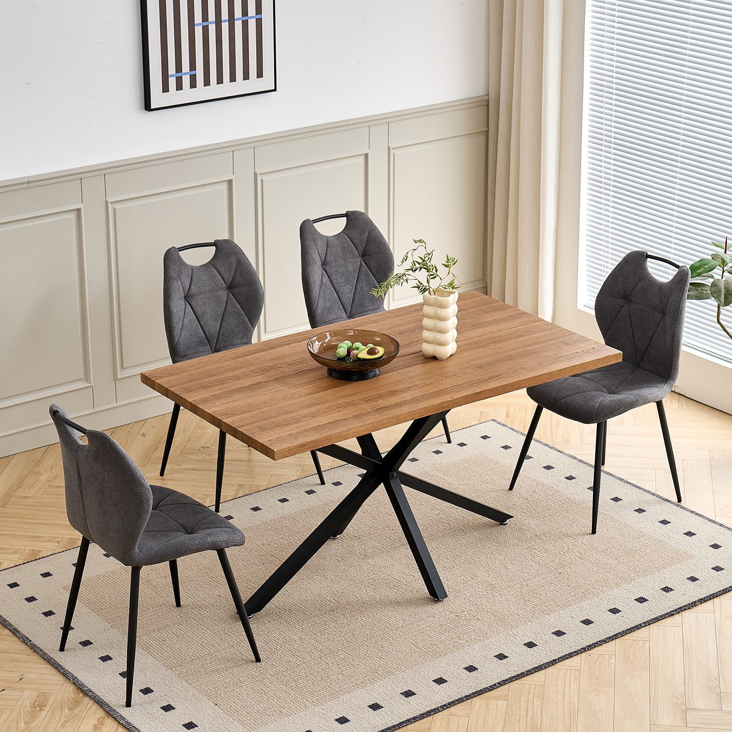 GrandCA HOME Esszimmerstuhl 4er Set Polsteres Esszimmerstuhl im Nordischen Stil, Hoher Stuhl (4 St), mit Stoffbezug, Metallbeine, Dunkelgrau