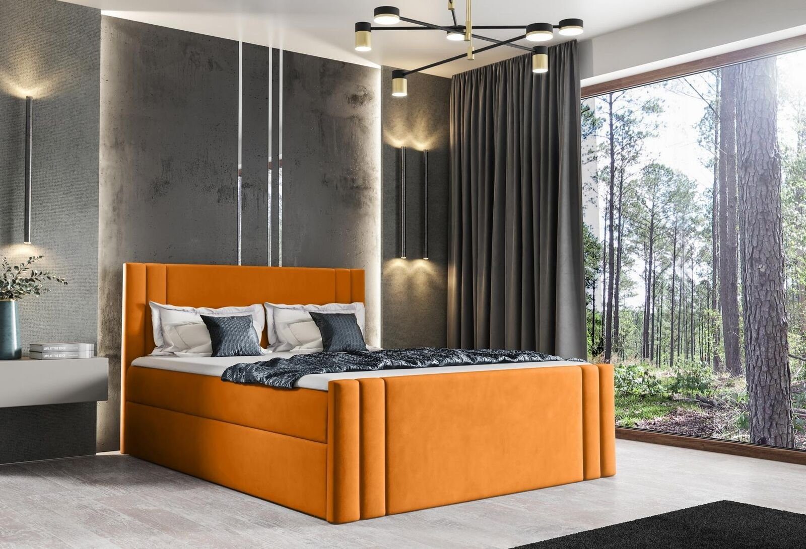 JVmoebel Bett, Bett Schlafzimmer Betten Polster Design Doppel Hotel Luxus 180x200 Gelb